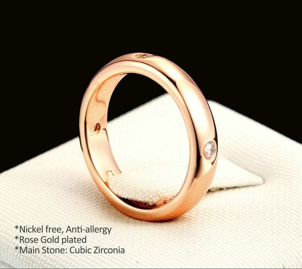 Simple Rose Gold Color Lovers Ring with Austrian Crystals Full Sizes  -  GeraldBlack.com
