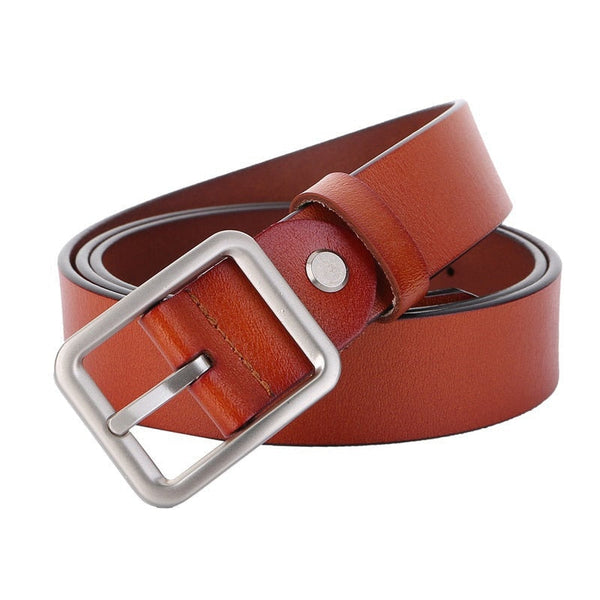 Simple Vintage Genuine Split Leather Square Pin Buckle Belt for Women  -  GeraldBlack.com