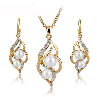 Simulated Pearl Crystal Gold Color Indian Wedding Jewelry Sets for Women - SolaceConnect.com