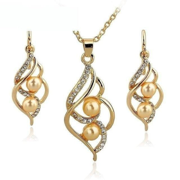 Simulated Pearl Crystal Gold Color Indian Wedding Jewelry Sets for Women  -  GeraldBlack.com