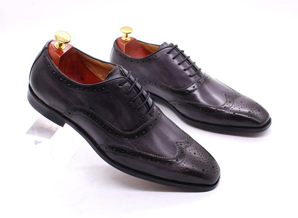 Size 6-13 Wingtip Grey Genuine Leather Oxford Dress Shoes for Men - SolaceConnect.com