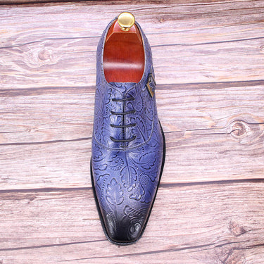 Size 6 To 13 Men's Genuine Leather Printed Lace Up Pointed Toe Oxford Shoes  -  GeraldBlack.com