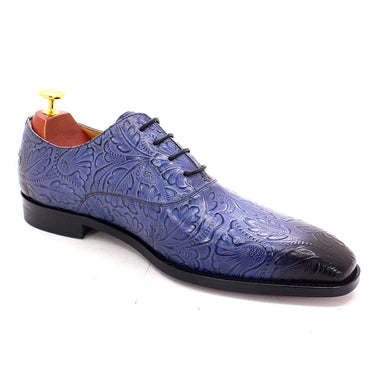 Size 6 To 13 Men's Genuine Leather Printed Lace Up Pointed Toe Oxford Shoes  -  GeraldBlack.com