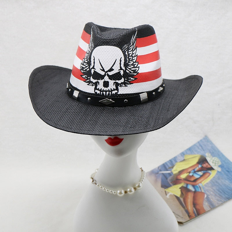 Skull Pattern Western Cowboy Hat For Men Women Halloween Festival Vintage Straw Party Hat  -  GeraldBlack.com