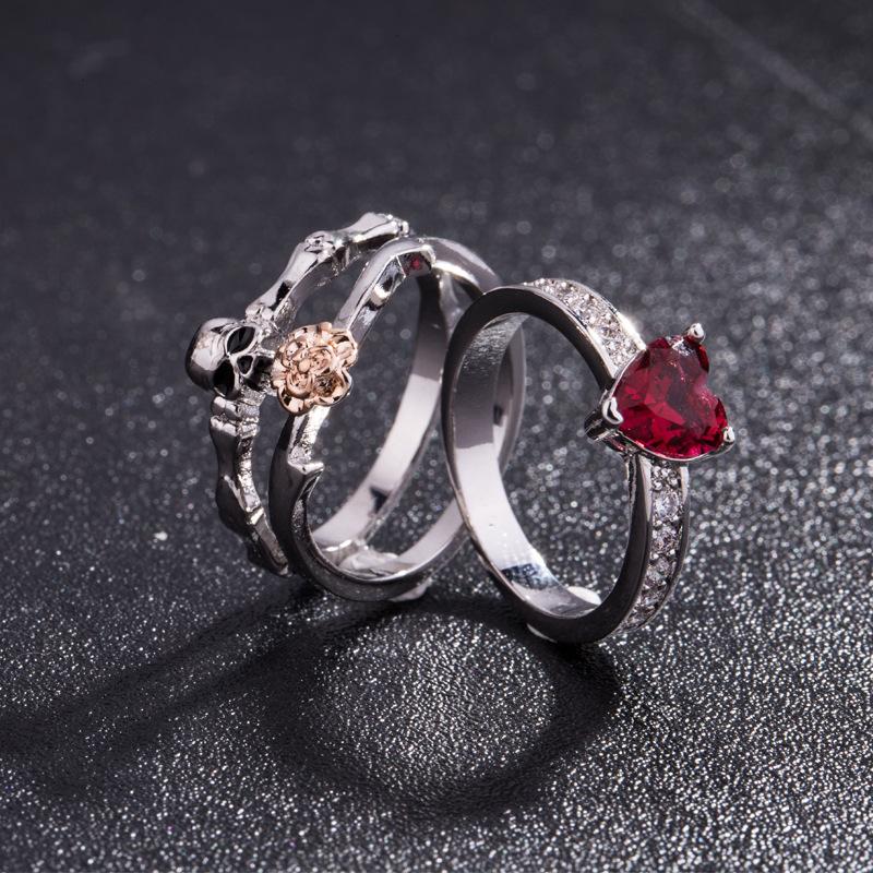 Skull Red Heart Crystal CZ Rose Flower Female Wedding Finger Rings - SolaceConnect.com