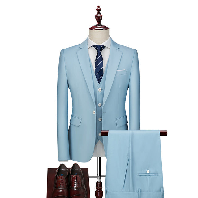 Sky Blue Casual One Button Slim Fit Wedding Three Piece Suit for Men  -  GeraldBlack.com