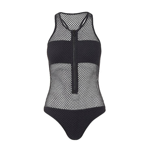 Sleek and Sexy Black and White High Cut One Piece Nylon Swimsuit for Women  -  GeraldBlack.com
