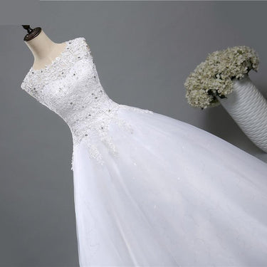 Sleeveless Lace Tulle Plus Size Bridal Wedding Dress Shine Skirt Ball Gown - SolaceConnect.com