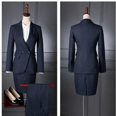 Slim Formal Ladies Pantsuit with Stripe Blazer and Trouser in Plus Size - SolaceConnect.com