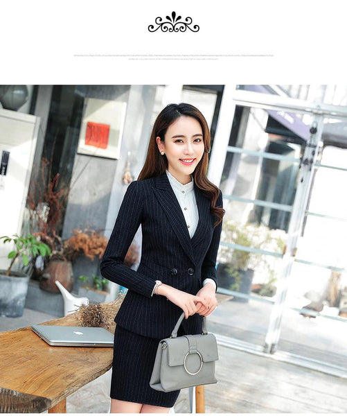 Slim Formal Ladies Pantsuit with Stripe Blazer and Trouser in Plus Size - SolaceConnect.com