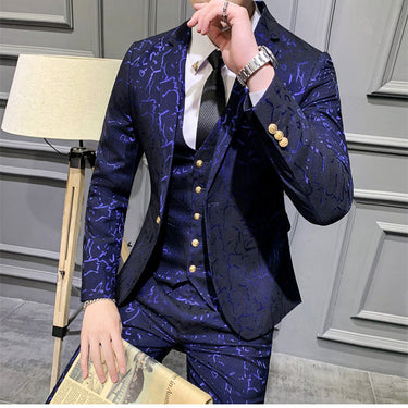 Slim Groom Floral Design Dress Suits Coat Pants and Vest for Men  -  GeraldBlack.com