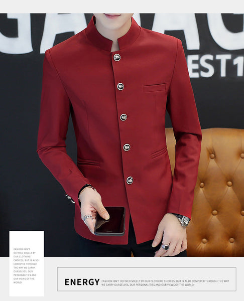 Slim Handsome Collar Buckle Casual Full Sleeves Blazer for Men  -  GeraldBlack.com