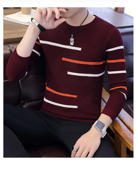 Slim Men's Korean Style Knitted Long Sleeve Pullover Sweater - SolaceConnect.com