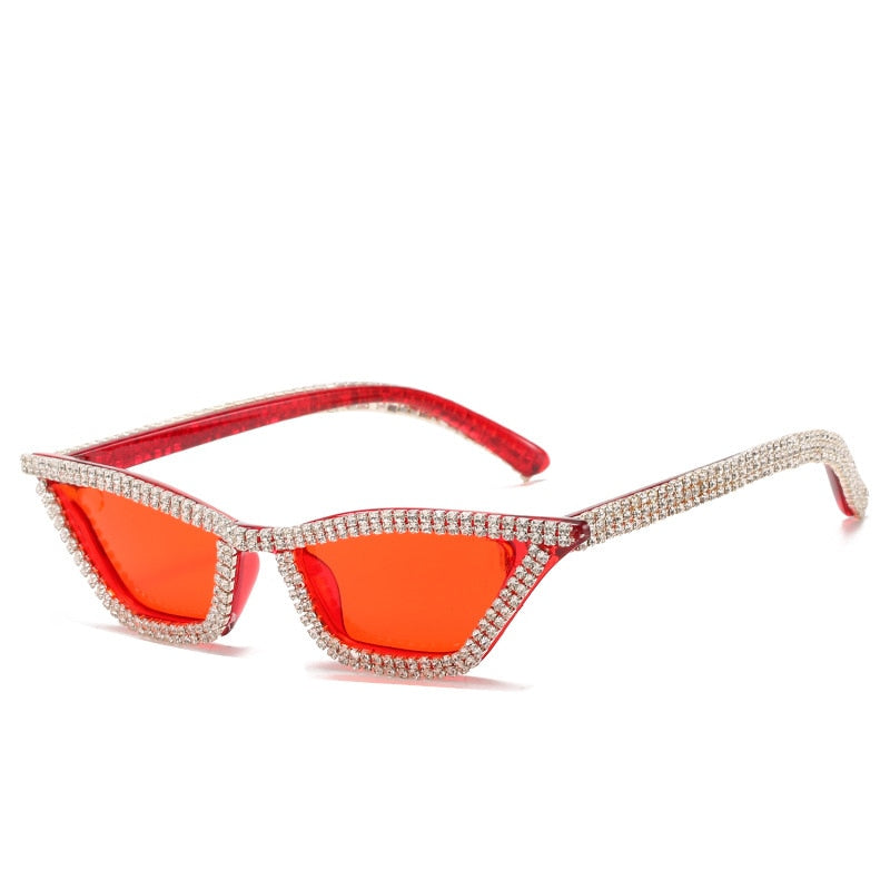 Small Luxury Designer Crytstal Cat eyes Sunglasses For Ladies Diamond Eyeglasses  -  GeraldBlack.com