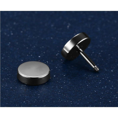 Small Stainless Steel Round Dumbbell Punk Style Stud Earrings for Man - SolaceConnect.com