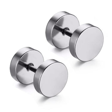 Small Stainless Steel Round Dumbbell Punk Style Stud Earrings for Man - SolaceConnect.com