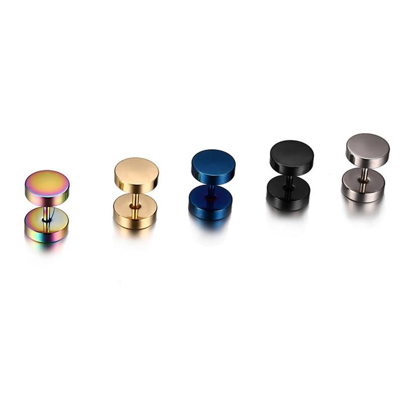 Small Stainless Steel Round Dumbbell Punk Style Stud Earrings for Man  -  GeraldBlack.com