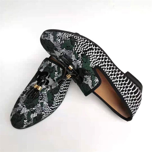 Snake Leather Shoes Slip-On Breathable Tassels Loafers For Men  -  GeraldBlack.com