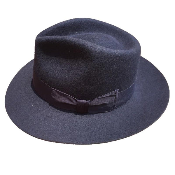 Solid Classic Deep Blue Wool Men's Fur Felt Gangsters Hipsters Fedora Hat - SolaceConnect.com
