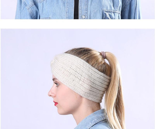 Solid Color Knitted Winter Beanie for Pony Tail and Braided Hair - SolaceConnect.com