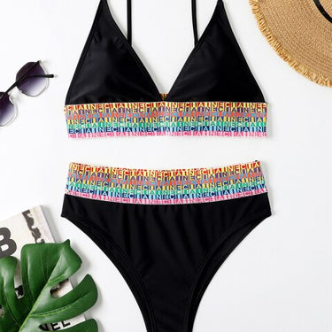 Solid Color Multicolor Patchwork Pattern Push up Bathing Bikini Set Swimsuit  -  GeraldBlack.com