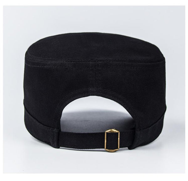 Solid Colour Black Flat Cotton Military Hats for Men & Women - SolaceConnect.com