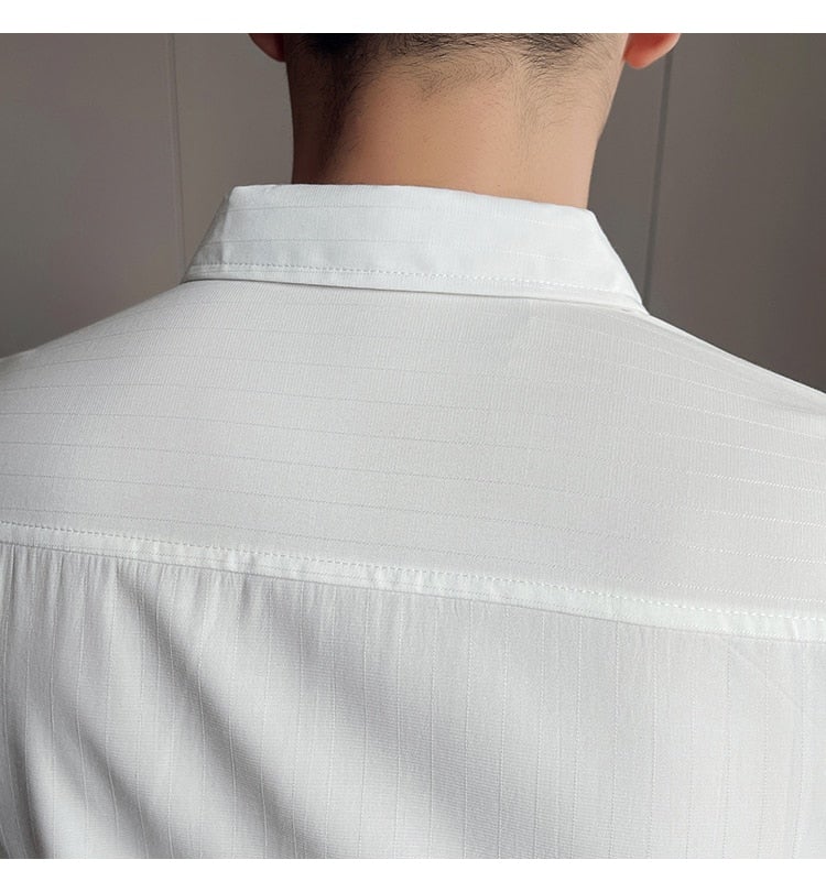 Solid Slim Fit Partial Placket Striped Plus Size Long Sleeve Shirt for Men  -  GeraldBlack.com