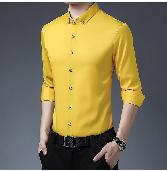 solid vintage shirts for men clothing korean fashion long sleeve luxury dress casual clothes jersey  -  GeraldBlack.com