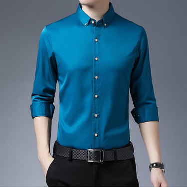 solid vintage shirts for men clothing korean fashion long sleeve luxury dress casual clothes jersey  -  GeraldBlack.com