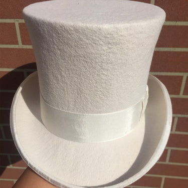 Solid White Groom Wedding Hat 7" Topper Cylinder in Wool Felt - SolaceConnect.com