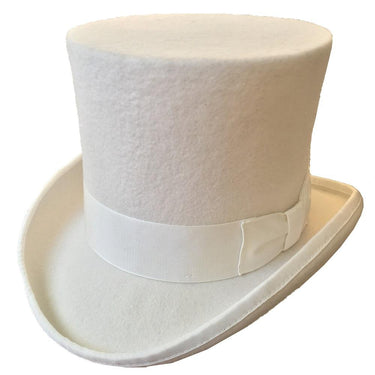 Solid White Groom Wedding Hat 7" Topper Cylinder in Wool Felt  -  GeraldBlack.com