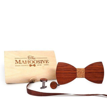 Solid Wooden Men's Bow Tie Cufflinks Gravata Set for Party Wear - SolaceConnect.com