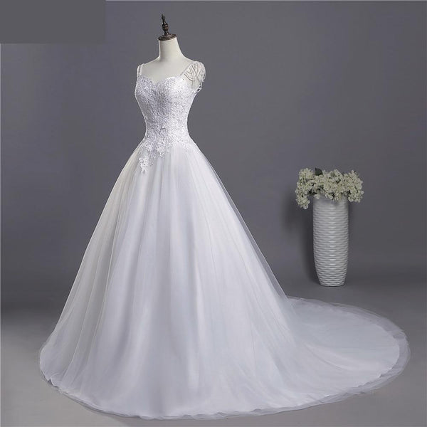 Spaghetti Strap White Ivory Sexy Lace Wedding Plus Size Dress for Brides - SolaceConnect.com