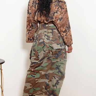 Split Camouflage Women Denim Skirt Button Pocket Loose High Waist Vintage Bottoms Casual Wild Club Streetwear  -  GeraldBlack.com