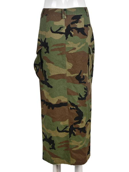 Split Camouflage Women Denim Skirt Button Pocket Loose High Waist Vintage Bottoms Casual Wild Club Streetwear  -  GeraldBlack.com