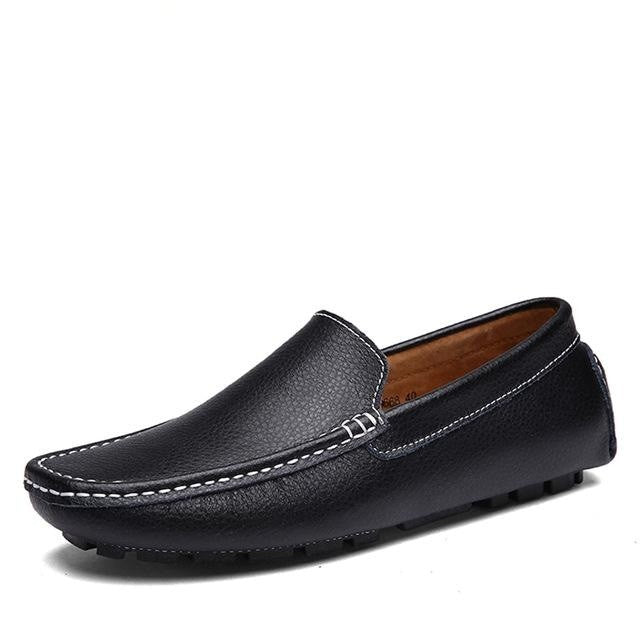 Split Cow Leather Men's Flat Slip-On Moccasin Loafer Shoes for Driving - SolaceConnect.com