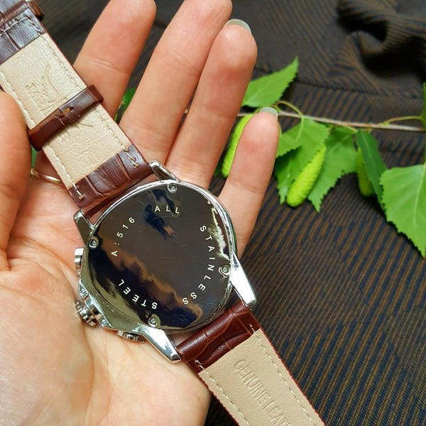 Sports Geometric Triangle Case Brown Leather Strap 3 Dial Men's Watch - SolaceConnect.com