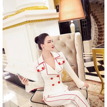 Spring and autumn office lady casual female long sleeve coat pants suits sets clothing  -  GeraldBlack.com