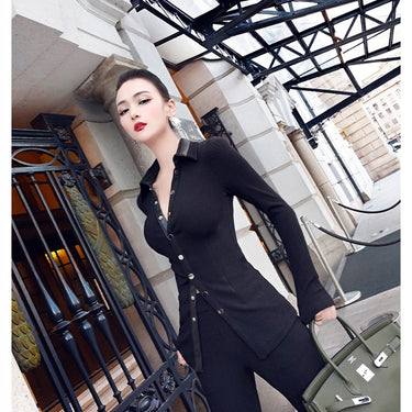 Spring and autumn office lady Fashion casual girls black long sleeve shirt pants suits sets clothing  -  GeraldBlack.com