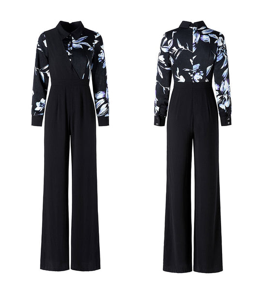Spring and autumn office lady fashion casual plus size patchwork jumpsuits clothing  -  GeraldBlack.com