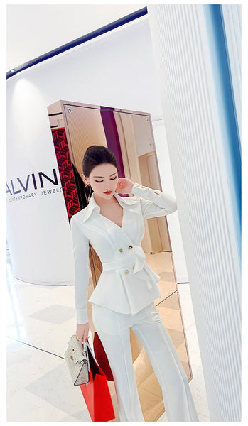 Spring and autumn office lady fashion casual shirt pants slim sets suits clothing  -  GeraldBlack.com