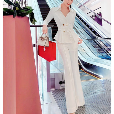 Spring and autumn office lady fashion casual shirt pants slim sets suits clothing  -  GeraldBlack.com