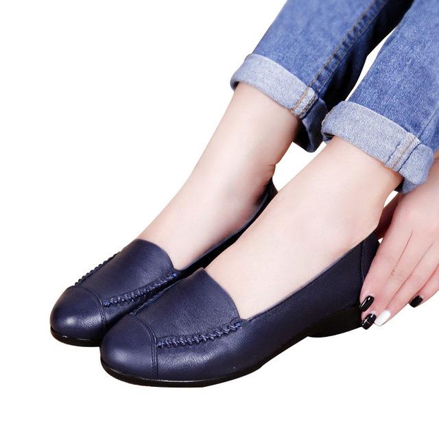 Spring and Autumn Women's Flats Fashion Genuine Leather Soft Shoes - SolaceConnect.com