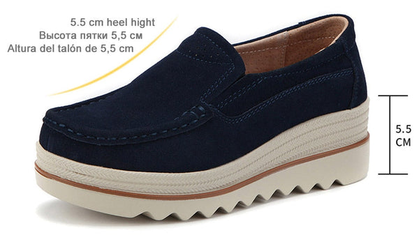 Spring Autumn Black Moccasins Woman Platforms Genuine Leather Slip-on Casual Lady Round Toe Cow Suede  -  GeraldBlack.com