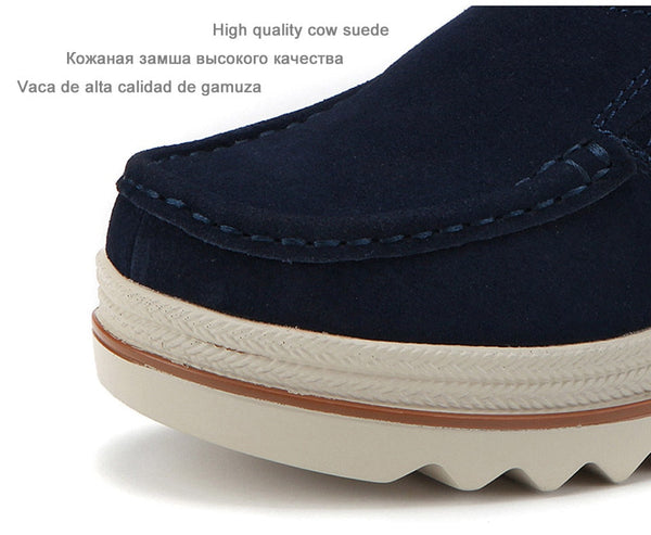 Black Spring Autumn Moccasins Woman Platforms Genuine Leather Slip-on Casual Lady Round Toe Cow Suede  -  GeraldBlack.com
