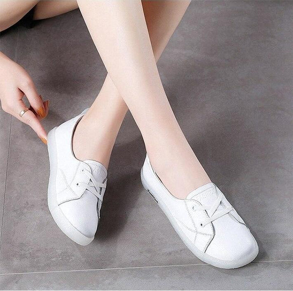 Spring Autumn Casual Women's Solid Genuine Leather Lace-up Flats Loafers  -  GeraldBlack.com