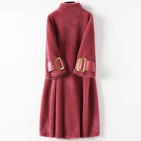 100% Real Sheep Shearling Coat Female Spring Autumn Elegant Long Wool Jackets Women's Fur Coat - SolaceConnect.com