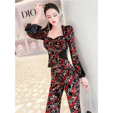Spring autumn fashion casual sexy slim girls coat flare pants sets suits clothing  -  GeraldBlack.com
