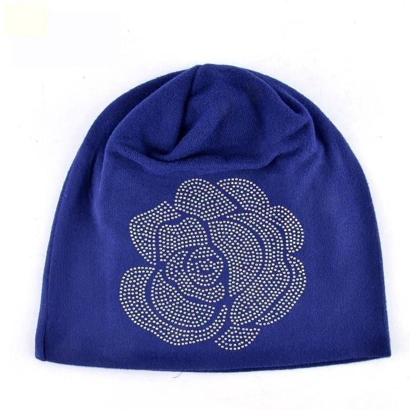 Spring Autumn Knitted Flower Rhinestones Beanie Hats for Women  -  GeraldBlack.com