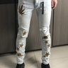 Spring Autumn Men's Embroidery Splash Patch Stretch Leg Skinny Jeans - SolaceConnect.com